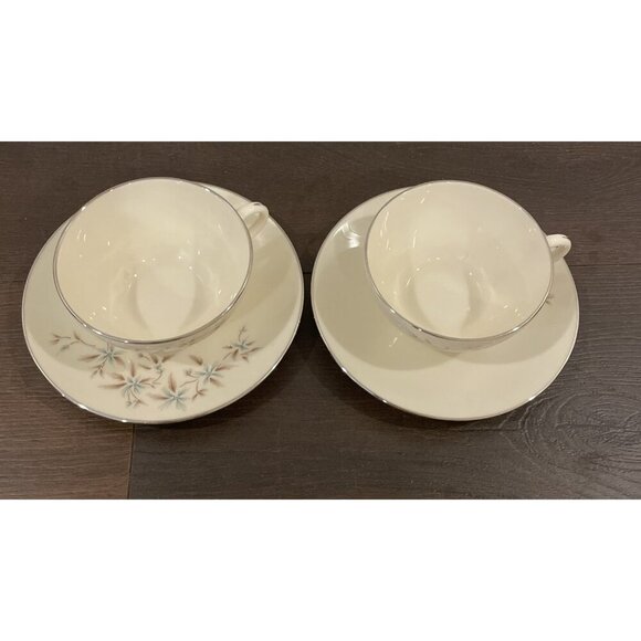 Lenox Wyndcrest Porcelain Teacups Saucers Set Of 2 USA Vintage Floral MCM - Picture 2 of 3